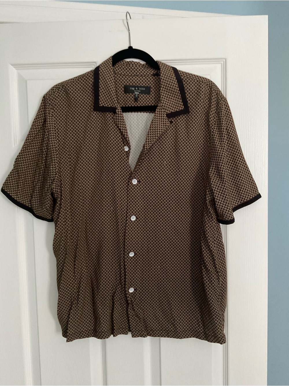 Men’s Rag and Bone Short-Sleeve Geometric Button-Up Shirt in Brown
